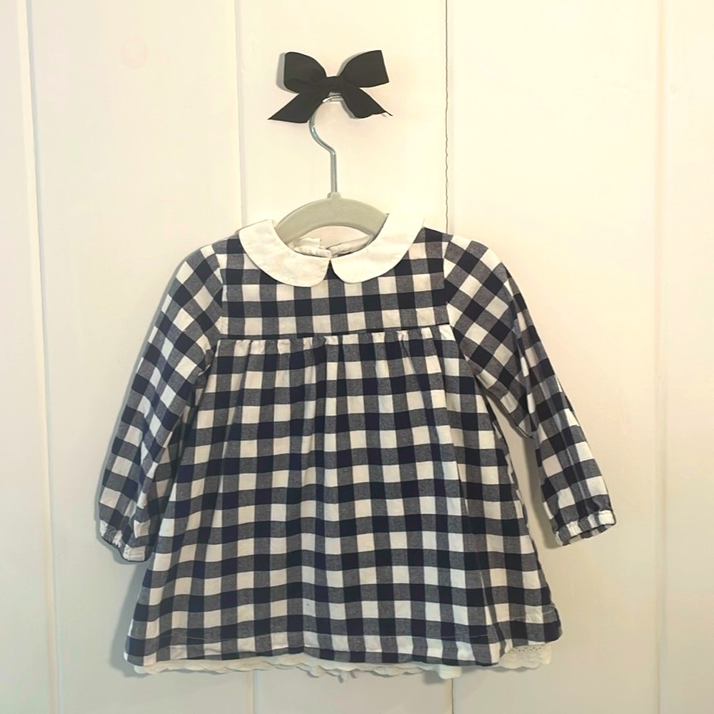 Little Cotton Clothes 12-18m Navy White Gingham dress